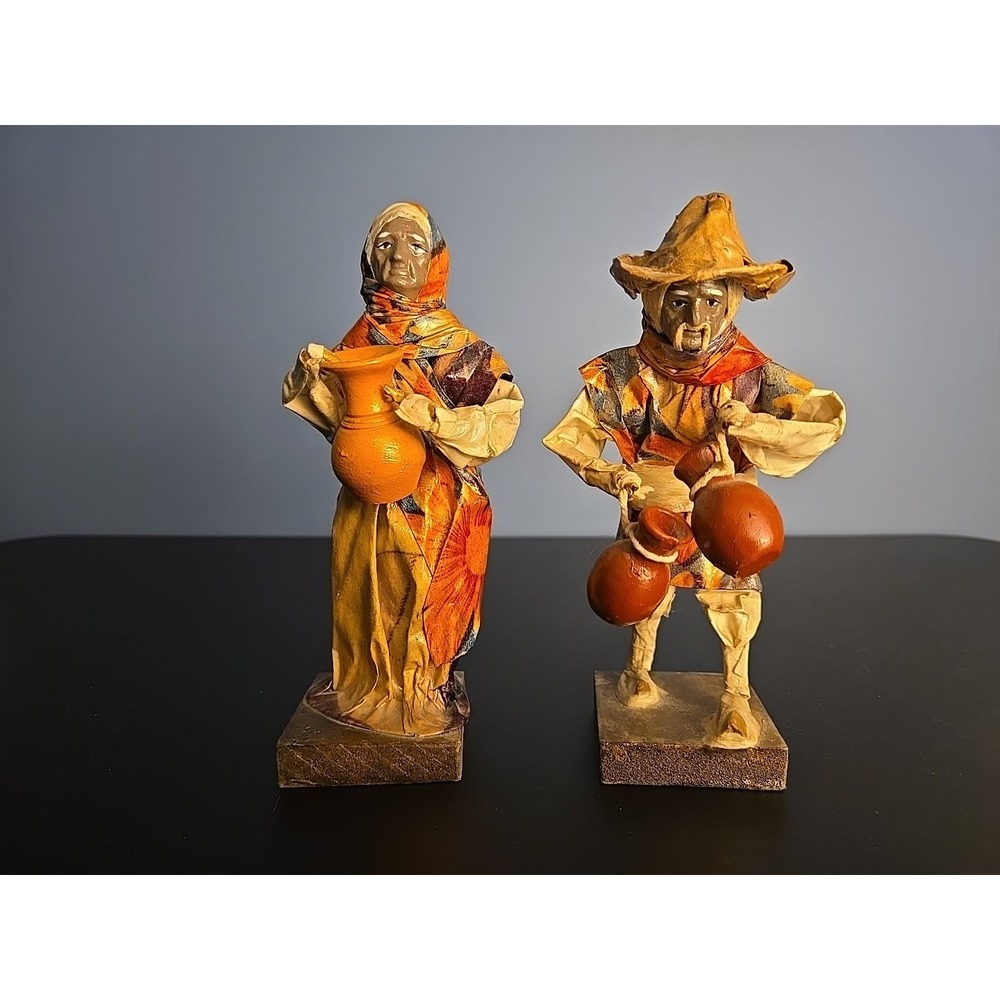 VTG Set of 2 Handmade Mexican Cartonería Folk Art Paper Mache Figures Man Woman‎